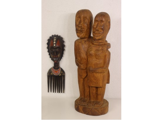 West African Happy Couple Wood Carving