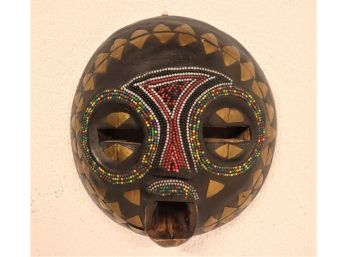 Hand-carved & Beaded Baluba Round Face Mask