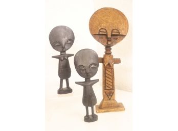 Trio Of Ashanti Fertility Ritual Dolls - Two Female And One Male