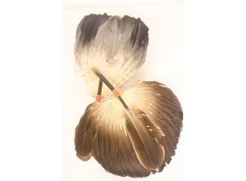 Set Of Two Bi-Color Full Feather Hand Fans