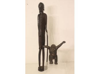 Vintage Carved  African Tall Woman And Small Man