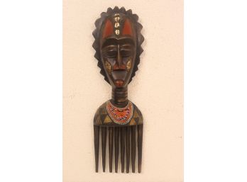Traditional African Carved Wood, Bead, And Metal Decorated