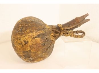 Vintage African Calabash Gourd Vessel With Leather-attached Stopper