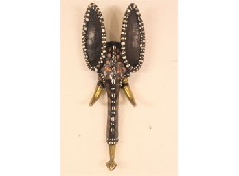 Babanki African Elephant Mask With Encrusted Cowrie Shells & Coins - Brass And Wood