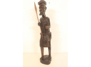 Carved Warrior In Battle Dress  With Spear And Staff