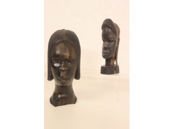 Pair Of Striking Traditional Carved Busts In Wood