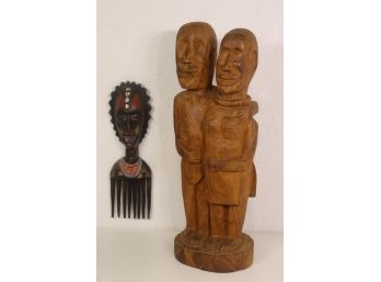 West African Happy Couple Wood Carving