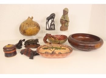 Group Lot Of Decorative Bowls, Animal Figurines, And Natural Containers