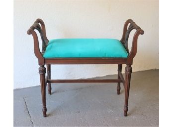 Vanity Bench With Lyre Arms And Tiffany Blue Inspired Seat Fabric