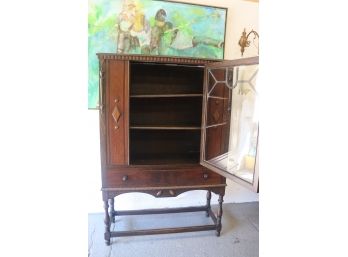 Jacobean-style China Cabinet - Glass Door With Wood Veneer Upper Grille