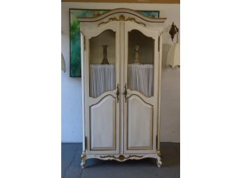French Provincial-style Painted White & Gold  Windowed Armoire