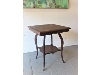 French Country-style Square Side Table With Stretcher Shelf