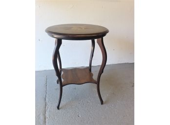 Round Side Table With Decorated Top And Cabriole Legs