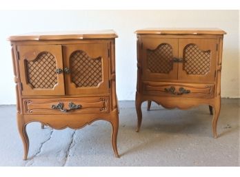 Pair Of French Provincial-Style Nightstands - Cabinet And Drawer
