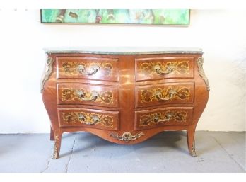 Louis XV-style Bombe Front Chest Of Drawers With Green Stone Top - Quality Reproduction #1