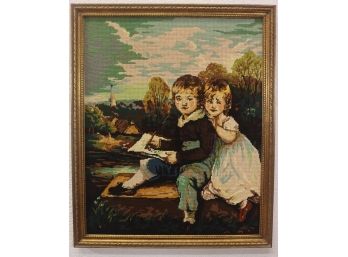 Framed Vintage Needlepoint - 'The Bowden Children 1803' J. Hoppner