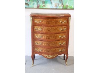 Louis-XVI-style Bombe  Chest Of Drawers - Burl   INLAID Foo Marble Top