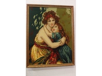Framed Needlepoint Rendition Of 'Madame Vigee Le Brun And Her Daughter'