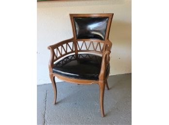 Edwardian-style Scroll Arm Chair With Faux Patent Leather Seat And Back