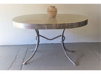 Retro-Style  Oval Dinette Table - Formica Laminate And Polished Aluminum