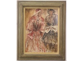 Vintage Portrait Of Two Cloaked Women - Oil On Canvasboard, Signed Rubi Roth