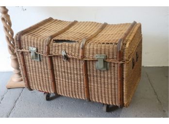 Vintage Wicker And Bent Wood Travel Chest/Trunk