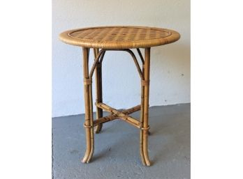 Round Bamboo Accent Table With Polychrome Patterned Cane Top