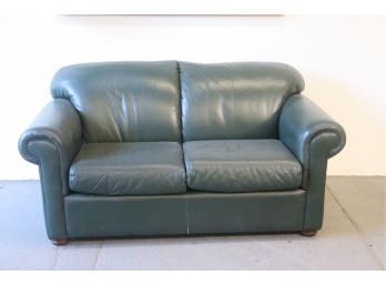 Slate Blue Leather Rolled Arm Loveseat - From Leather Center