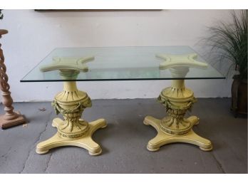 Glass Top Table On Magnificent Hollywood Regency Pedestal Bases
