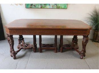 Impressive Renaissance Revival Library Table With Carving And Marquetry