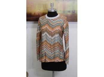 Chevron Zig Zag Sparkle Long Sleeve Top By Lady Manhattan -  Size: 11/12