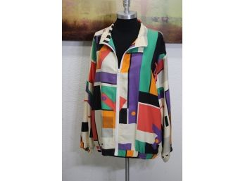 Vintage Abstract Multi-Color Silk Jacket  - Saks Fifth Avenue Size: Medium