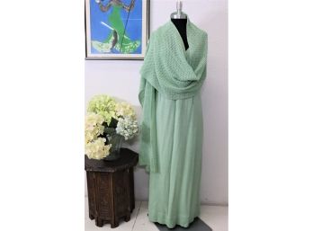 Seafoam Knit V-neck Dress With Matching Shawl -  Italian, Size: 12