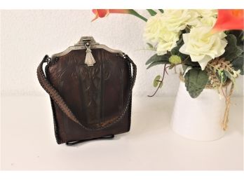 Vintage Brown And Green Leather Hand Bag