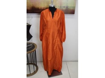 Superb Melon Orange Jim Thompson Thai Silk Dress - Size: 10