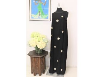 Daisy-Decorated Black Square Neck Dress - Barra Italian Fashions New York