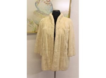 Vintage Cream Section Fur Open Front Jacket - Hot Pink Satin Lining - Size: Small