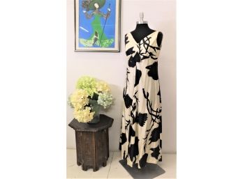 Vintage Malcom Starr Black And White Floral Splash Floor Length Dress