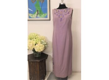 Beaded & Embroidered Lilac Sleevless Dress - Size: 14