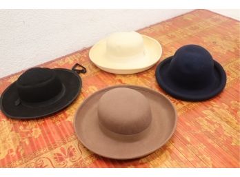 Grouping Of Four Round Hats - Bolero, Derby, And Friends