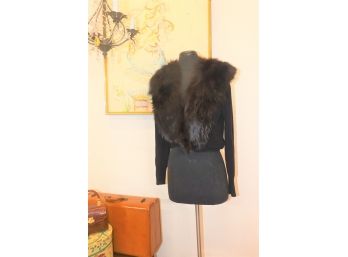 Vintage 1950s Cashmere Cardigan With  Fur Collar  Small