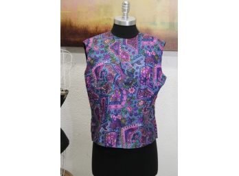 Vintage Blue/Violet/Pink Hippie Paisley Sleeveless Shell Top - Half Back Zipper