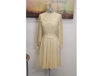 1970 Shell Cream Chiffon Vintage Dress By Angela Cakiades  Size-s