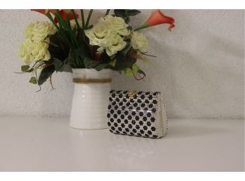 Black & Silver Dalmation Dot Crystal Beaded Minaudiere