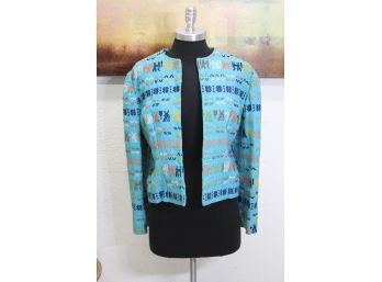 Baby-Sky-Blue Open Front Cropped Long Sleeve Jacket - Lined, Size: S