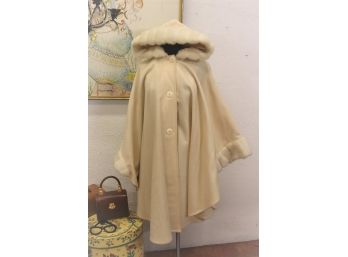 JP 1893 Ivory Faux Fur Wool Poncho Cape Coat