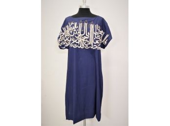 Persian Calligraphic Embroidered Blue & White Kaftan