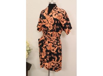 Bold Black & Peach Wrap Dress - Design Thai Bangkok, Size: M