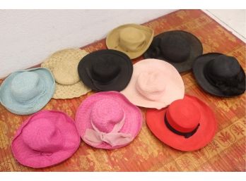 Very Colorful Grouping Of 10 Ladies Hats - Well, 3 Are Black But The Other 7 Really Pop