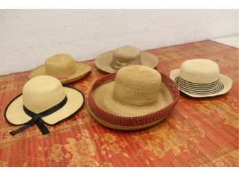 Quintet Of Steezy Straw Hats - Round Crown, Wide Brims, And More - Total Of 5 Hats